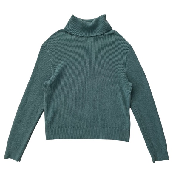 Aritzia Sweaters - Aritzia Wilfred Free Teal Blue Wool Cotton Ribbed Knit Turtleneck Sweater SZ L